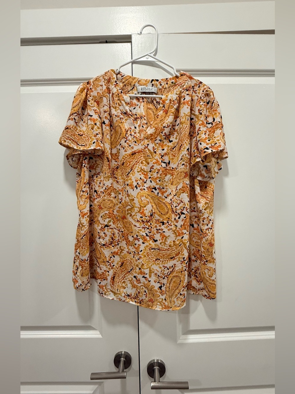 🔥$10 FINAL PRICE🔥 Kasper Paisley Print Flutter Sleeve Blouse Split V-Neck❤️ - Picture 2 of 7
